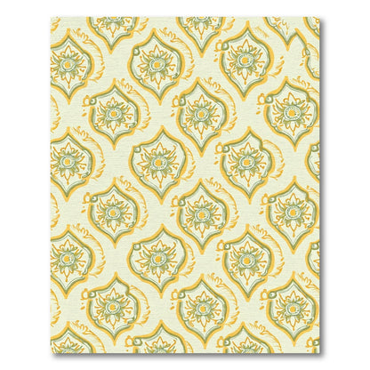 Yellow Green Ornate Damask Medallions Rug