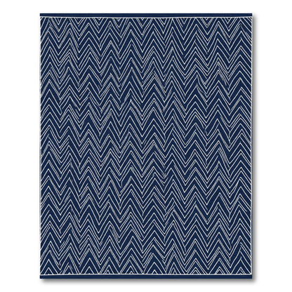 Navy White Zigzag Geometric Lines Rug