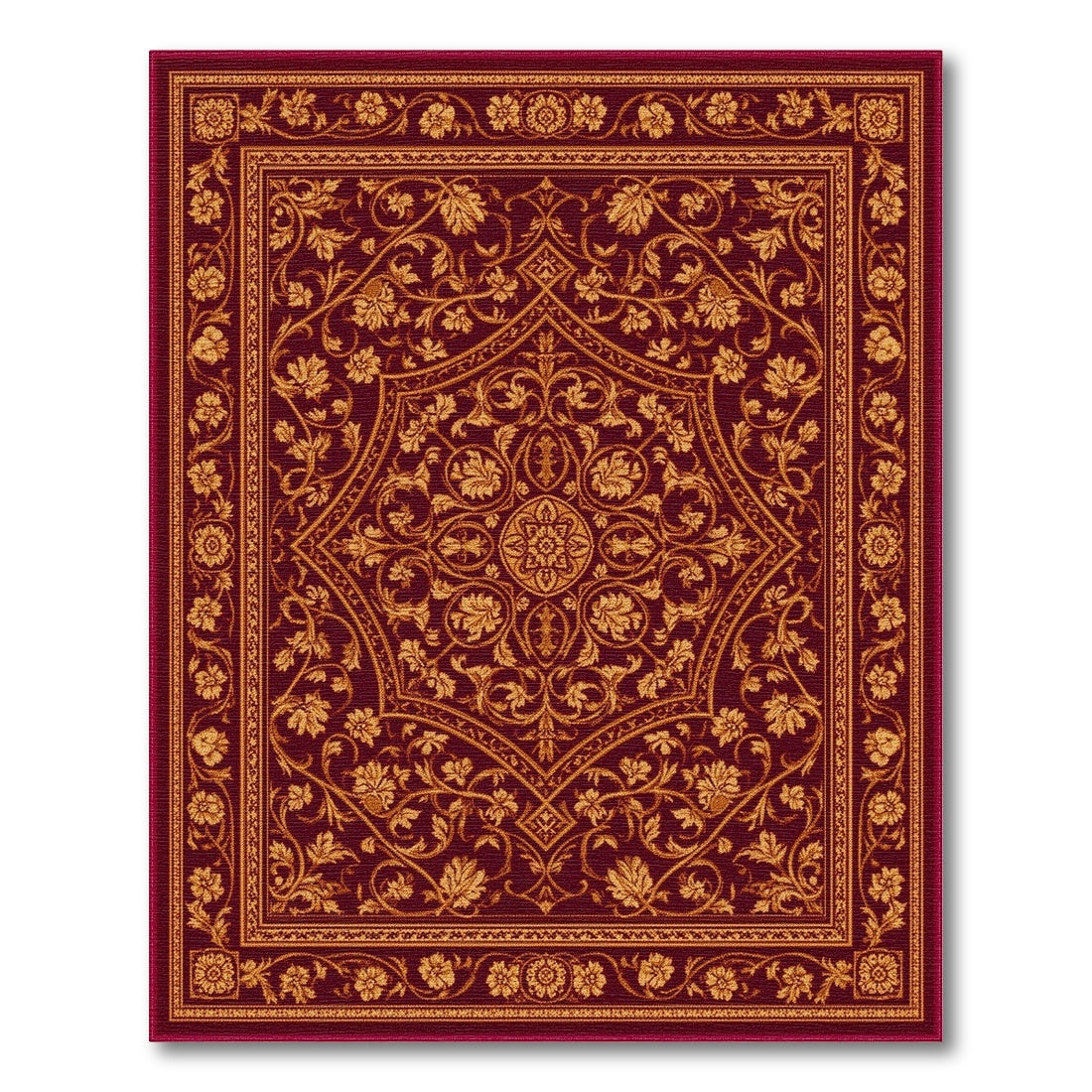 Red Ornate Red Persian Floral Medallion Area Rug