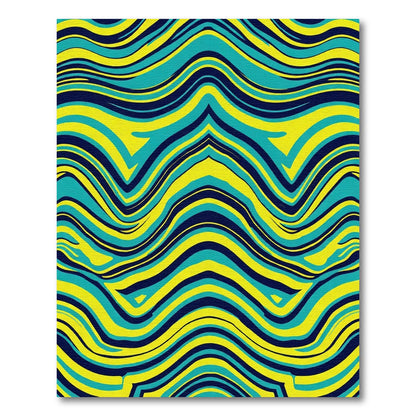 Vibrant Blue Yellow Wavy Stripes Rug