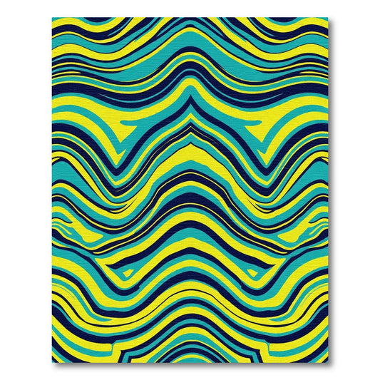 Vibrant Blue Yellow Wavy Stripes Rug