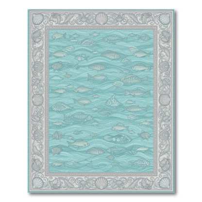 Blue Coastal Fish and Seashell Area Rug