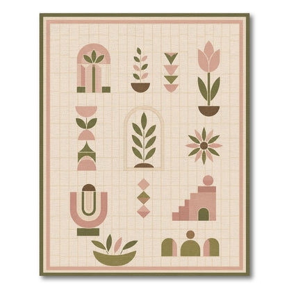 Blush Pink Geometric Plant Motif Area Rug