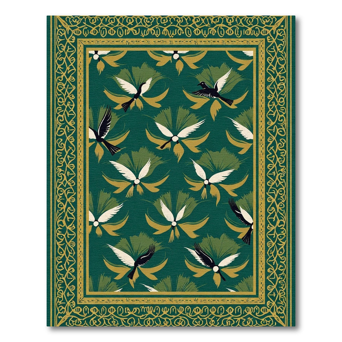 Emerald Green Bird Floral Tapestry Rug