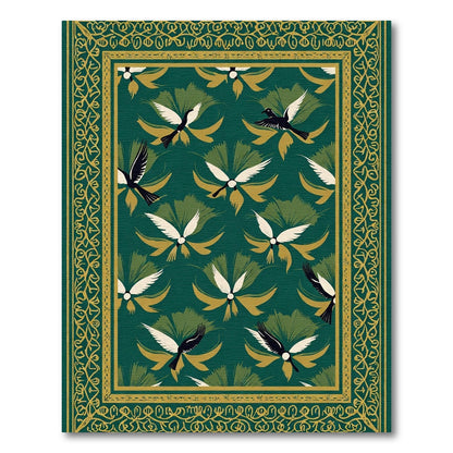 Emerald Green Bird Floral Tapestry Rug