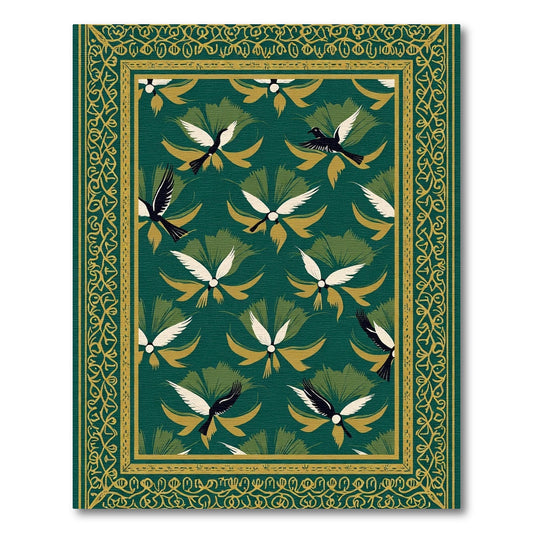 Emerald Green Bird Floral Tapestry Rug