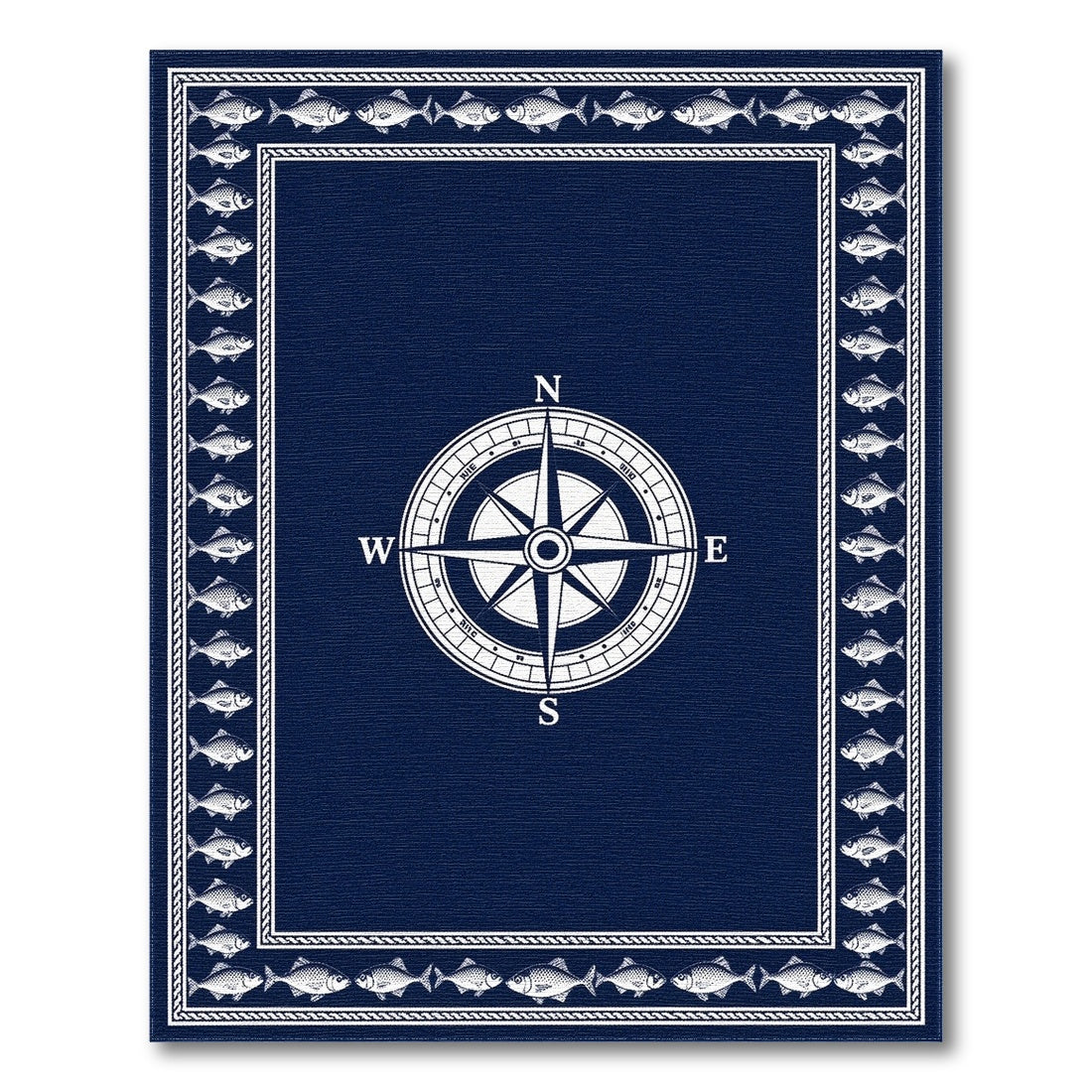 Navy Compass Fish Coastal Area Rug