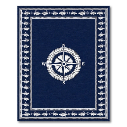 Navy Compass Fish Coastal Area Rug