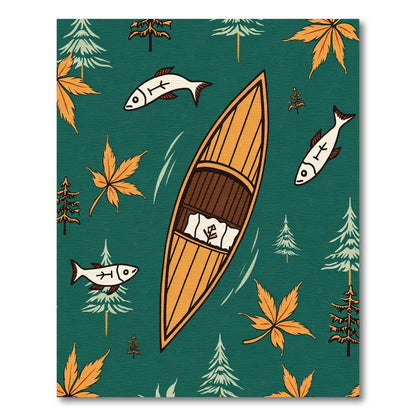 Woodland Canoe Fish Autumn Maple Leaves Rug