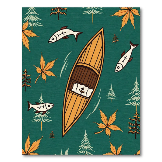 Woodland Canoe Fish Autumn Maple Leaves Rug
