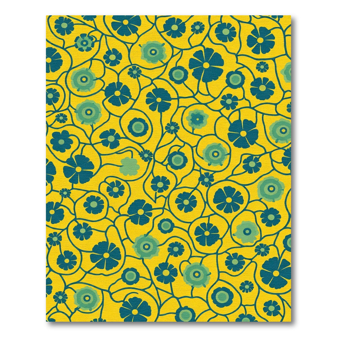 Yellow Navy Blue Floral Swirl Rug