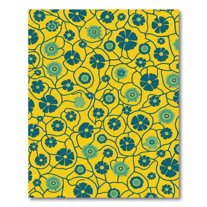 Yellow Navy Blue Floral Swirl Rug