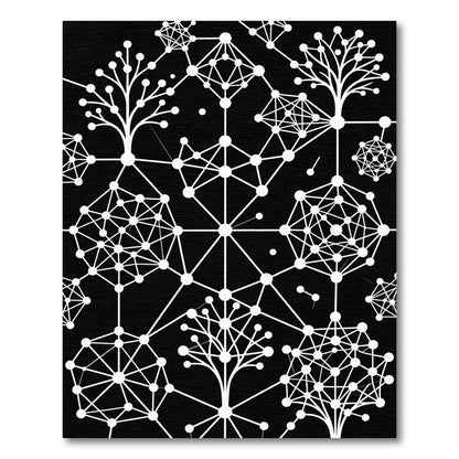 Abstract White Geometric Tree Network Rug