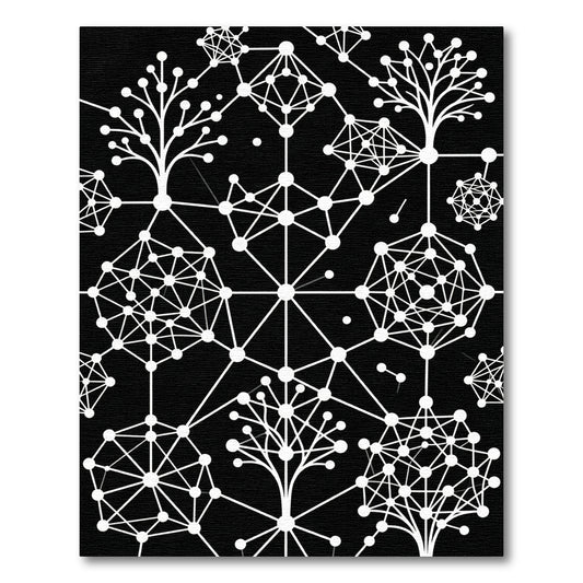 Abstract White Geometric Tree Network Rug
