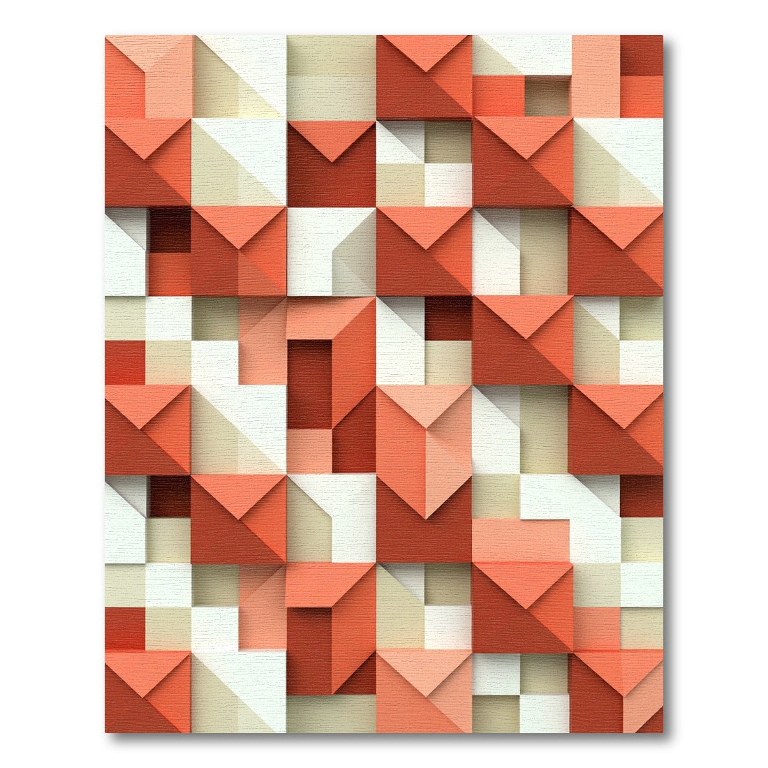 Coral Red Geometric Prism Illusion Rug