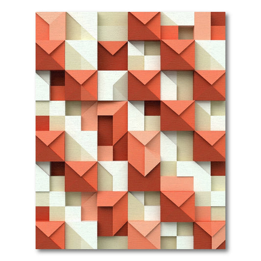 Coral Red Geometric Prism Illusion Rug