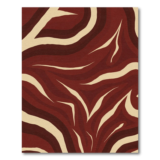 Crimson Earthy Abstract Zebra Waves Rug