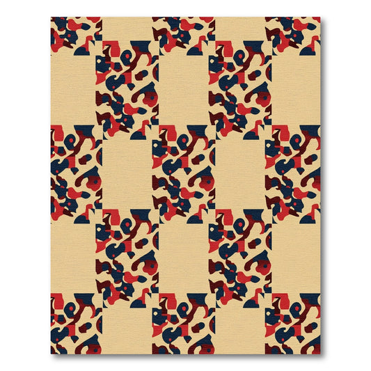 Retro Red Blue Camo Grid Rug