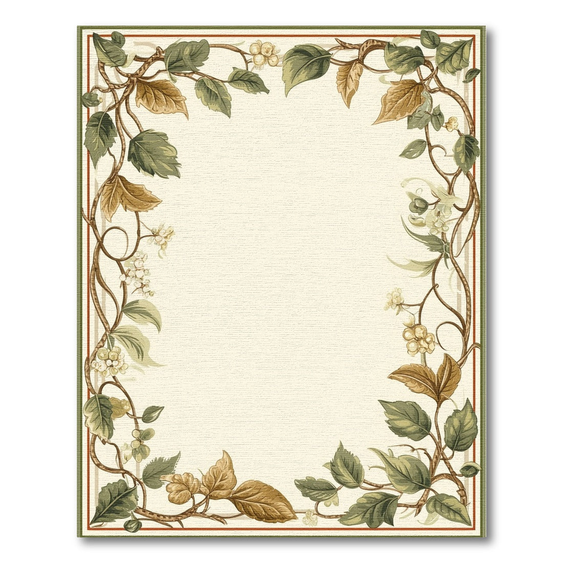 Floral Vintage Green Vine Leaf Floral Area Rug