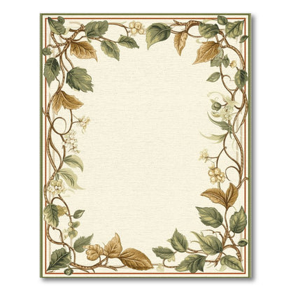 Floral Vintage Green Vine Leaf Floral Area Rug