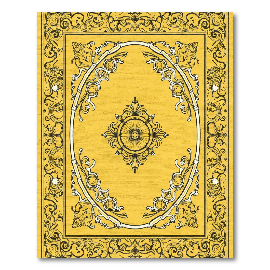 Lush Yellow Ornate Scrollwork Medallion Rug