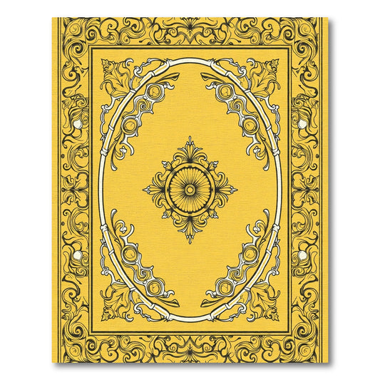 Lush Yellow Ornate Scrollwork Medallion Rug