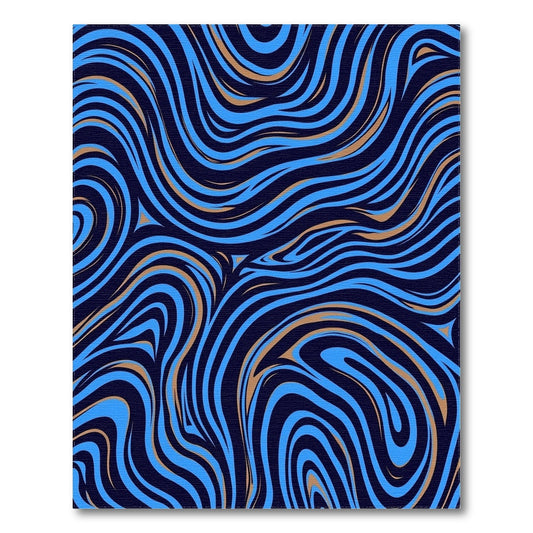 Navy Gold Wavy Swirl Rug