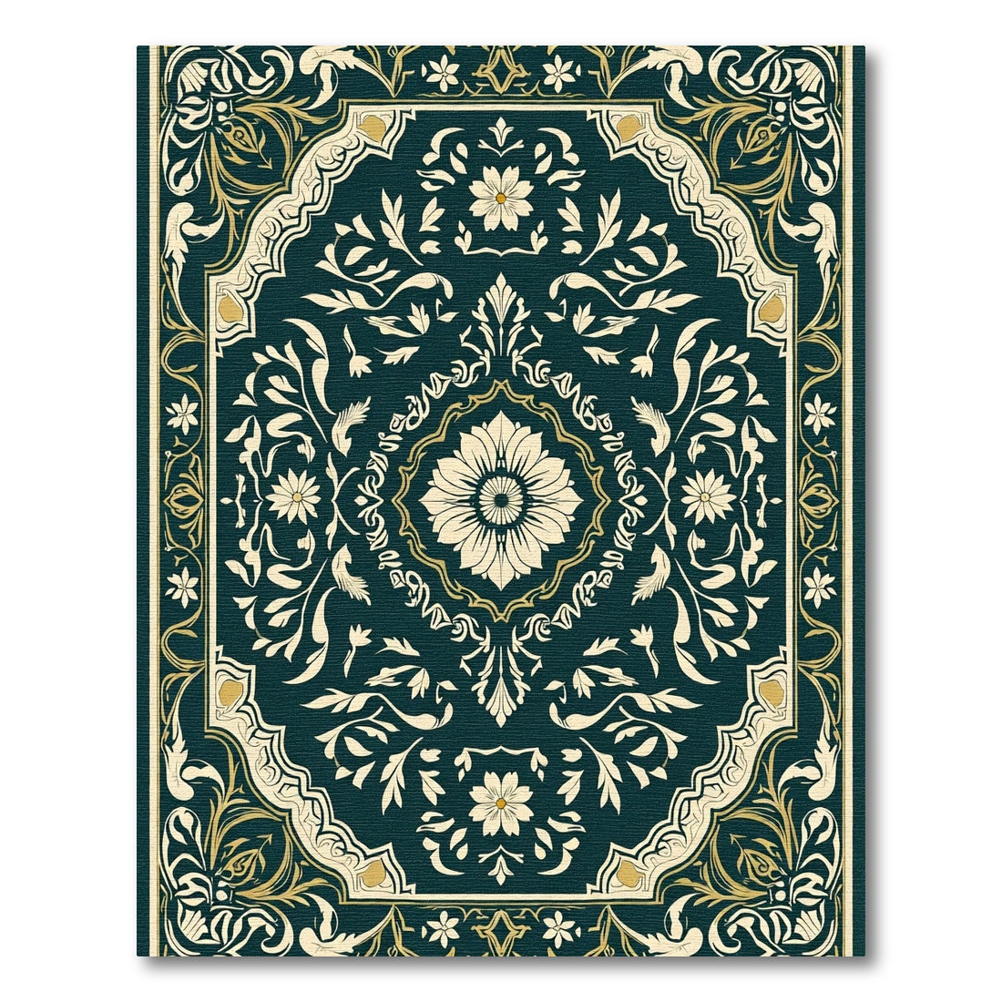 Deep Jade Floral Medallion Rug