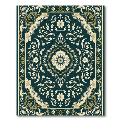Deep Jade Floral Medallion Rug