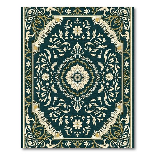 Deep Jade Floral Medallion Rug