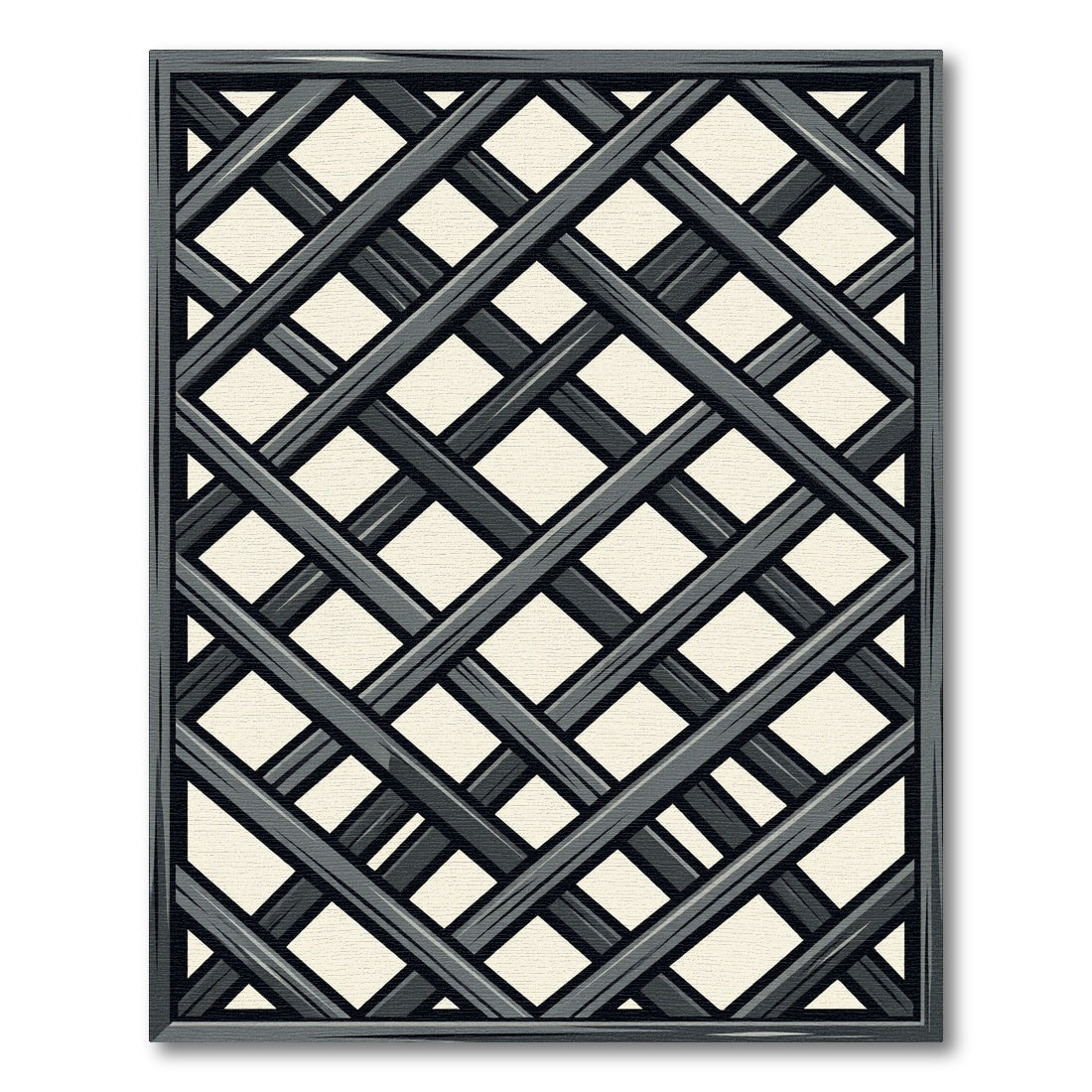 Dark Charcoal Interlocking Diamond Lattice Rug