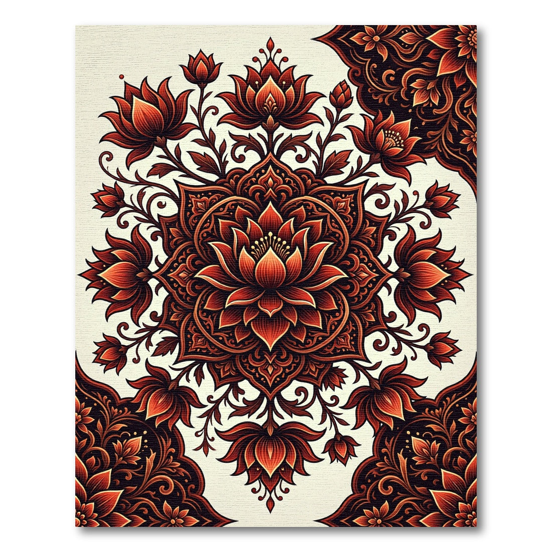 Fiery Red Lotus Mandala Rug