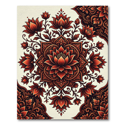 Fiery Red Lotus Mandala Rug