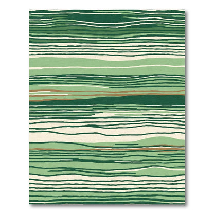 Green And Cream Wavy Stripe Rug