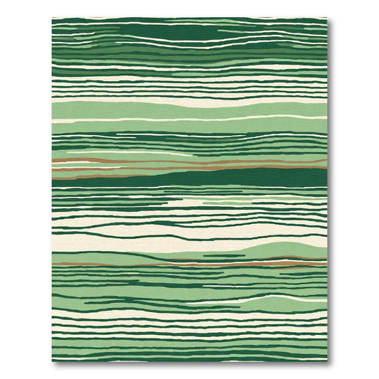 Green And Cream Wavy Stripe Rug