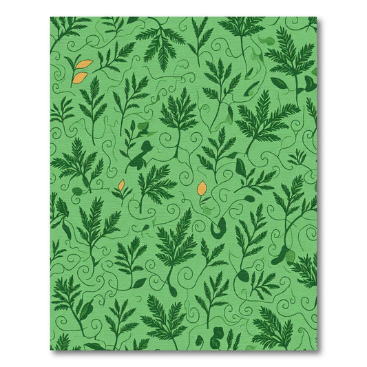 Green Fern Leaf Swirl Nature Rug