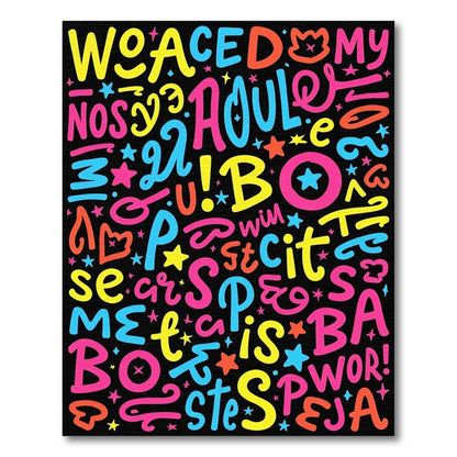 Vibrant Neon Typography Collage Rug