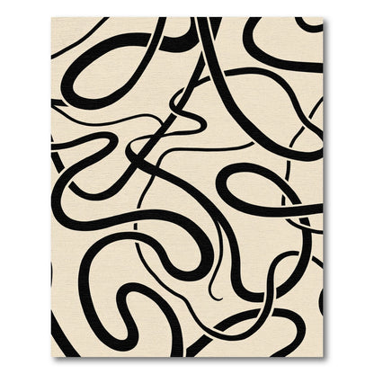 Black Wavy Lines Abstract Rug