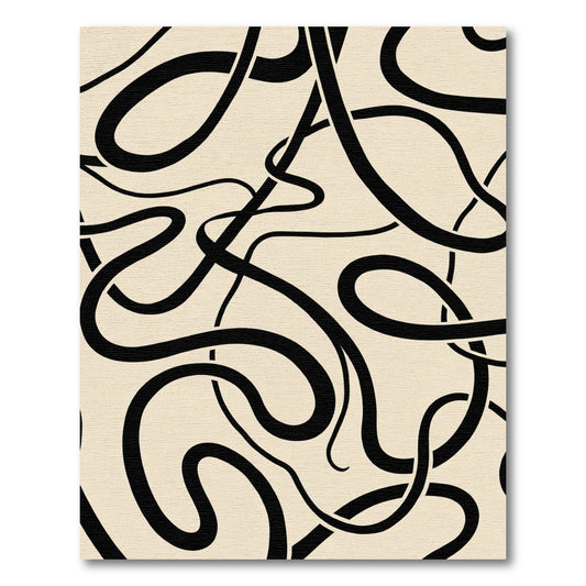 Black Wavy Lines Abstract Rug