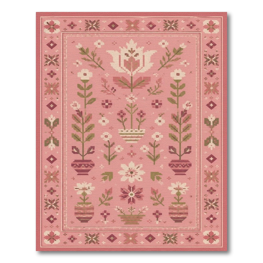 Pink Floral Vintage Area Rug