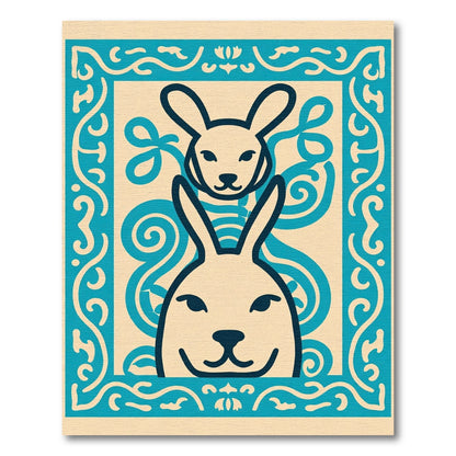 Teal Abstract Bunny Frame Rug