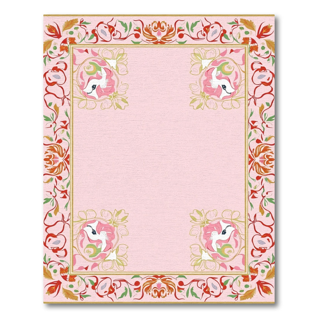 Whimsical Pink Unicorn Floral Frame Rug