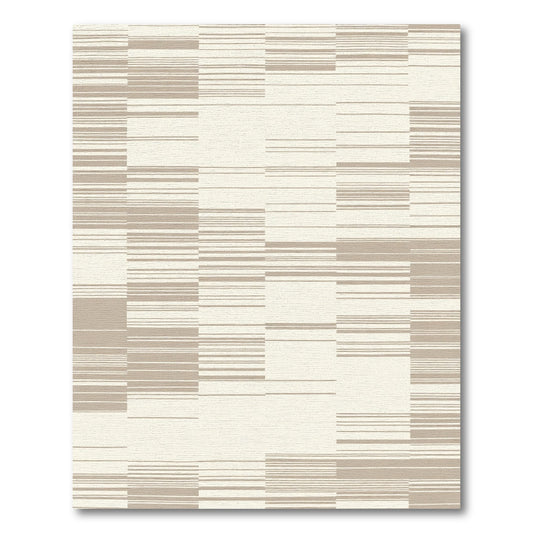 Ecru Taupe Horizontal Stripe Blocks Rug