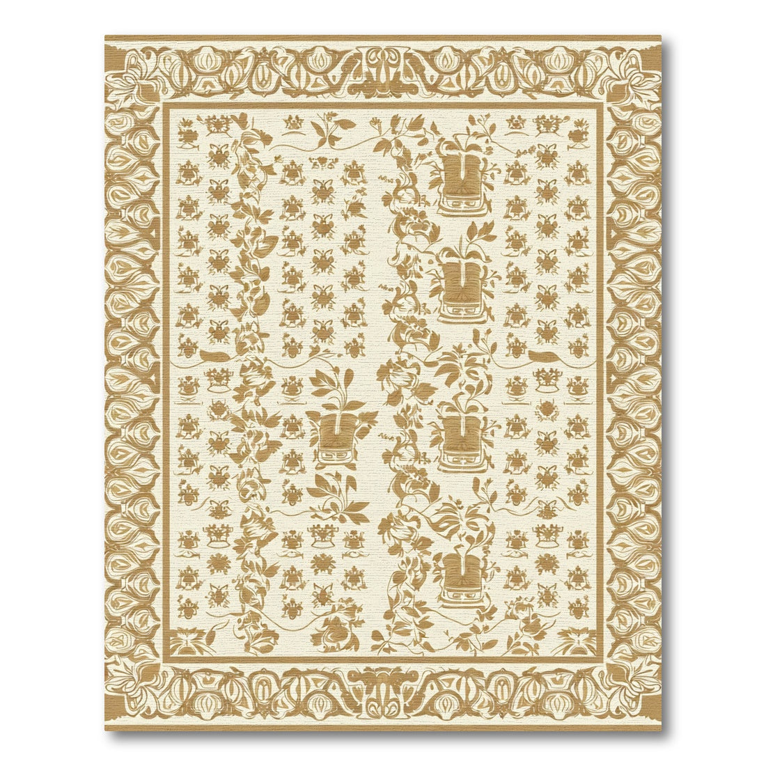 Golden Tan Floral Insect Garden Rug