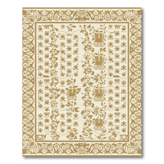 Golden Tan Floral Insect Garden Rug