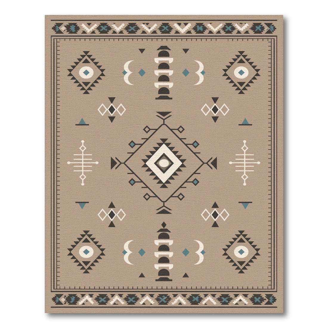 Beige Heritage Tribal Geometric Area Rug