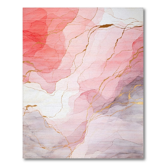 Abstract Blush Gold Veins Rug