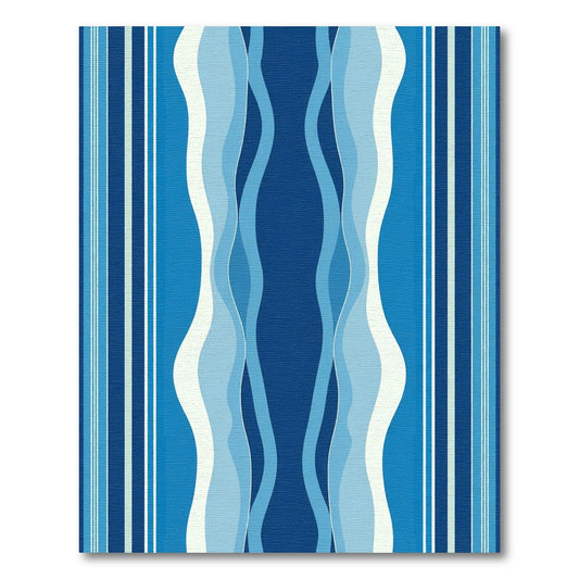 Deep Blue Wave Striped Rug