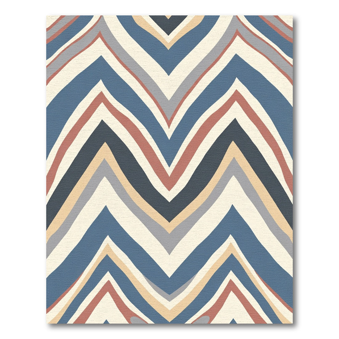 Navy Teal Tan Terracotta Chevron Stripes Rug