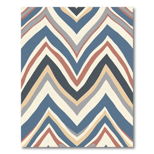Navy Teal Tan Terracotta Chevron Stripes Rug